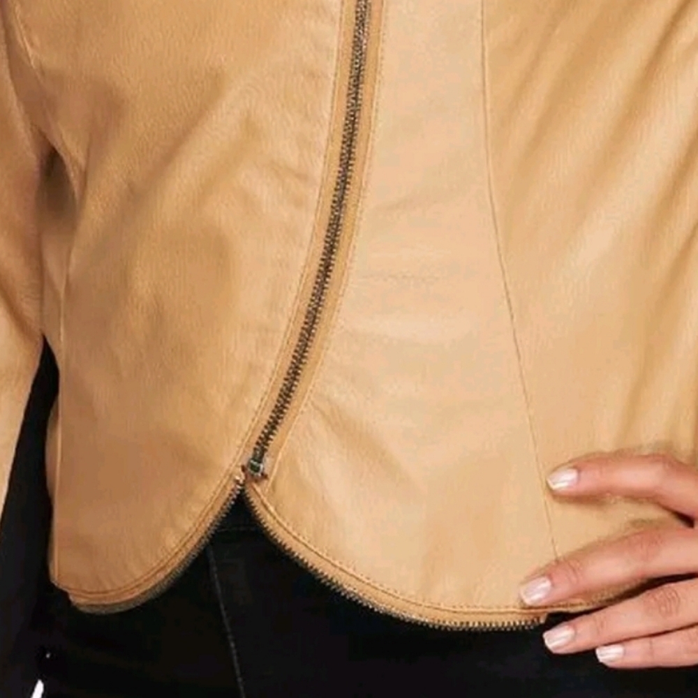 Lisa Rinna Camel Brown Faux Leather Cropped Jacket Belle Gray size L - Picture 6 of 7